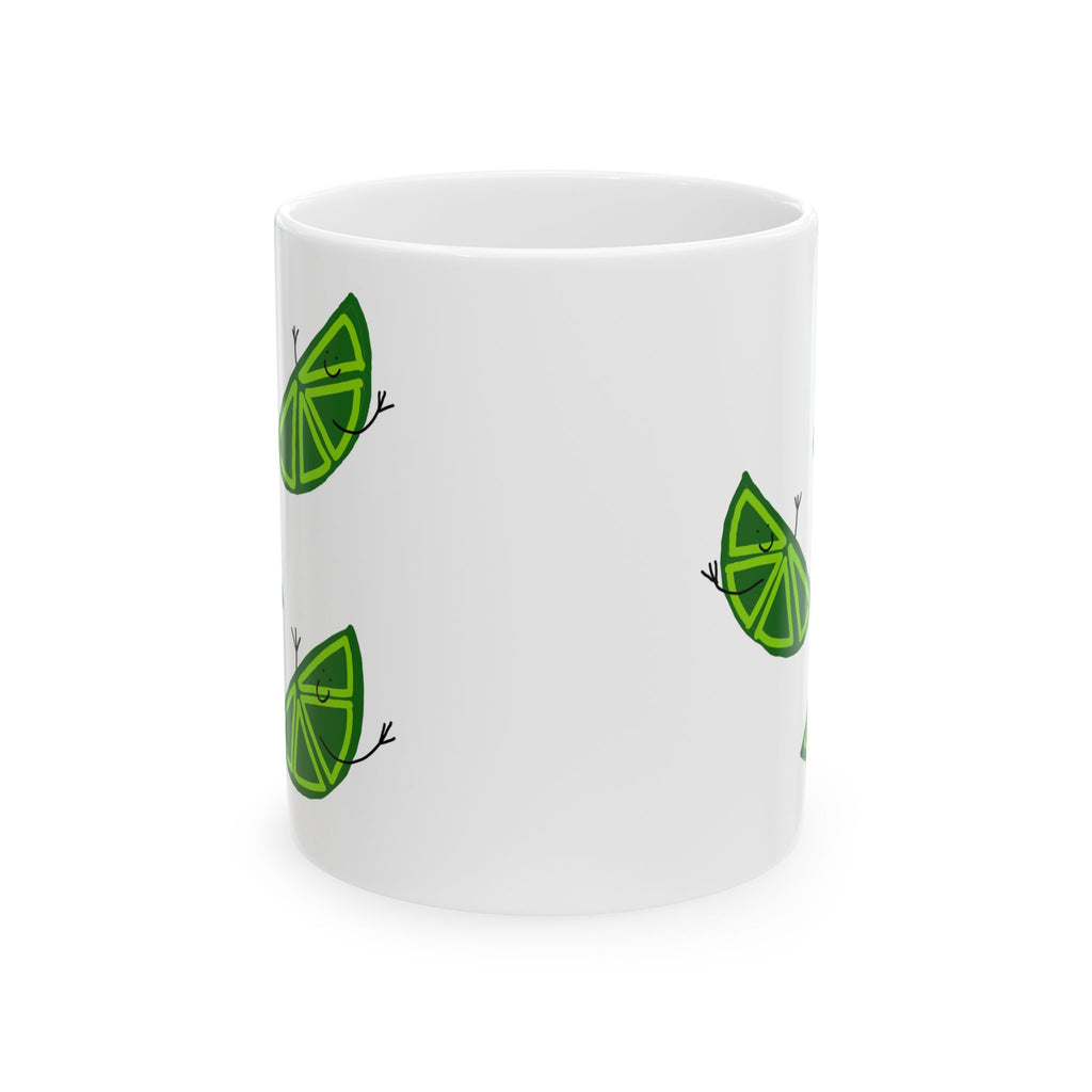 Happy Limes Pattern Ceramic Mug — Cute Green Citrus Coffee Cup (11oz & 15oz)