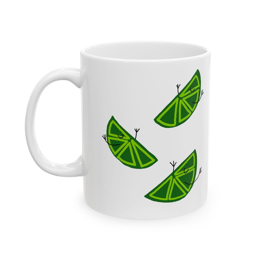 Happy Limes Pattern Ceramic Mug — Cute Green Citrus Coffee Cup (11oz & 15oz)