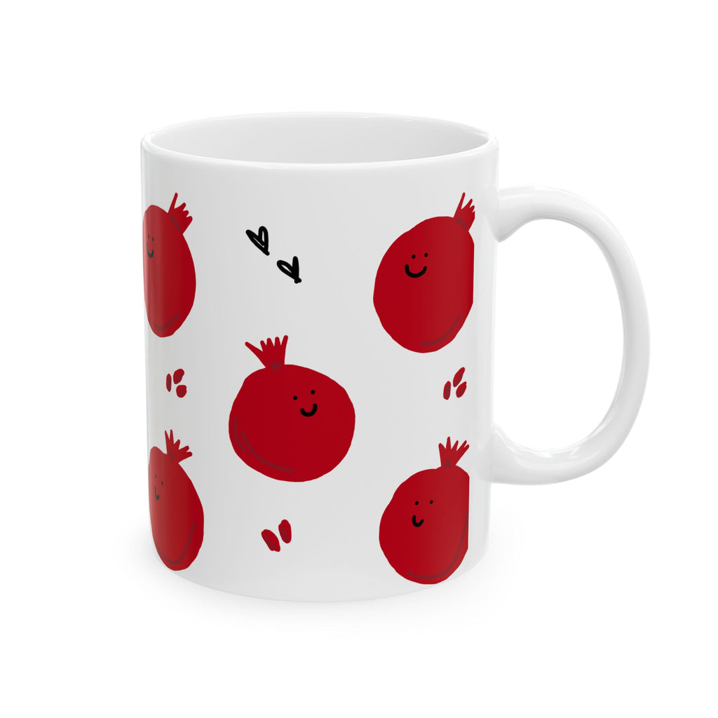 Happy Pomegranate Pattern Ceramic Mug – Cute Red Fruit Coffee Cup (11oz, 15oz)