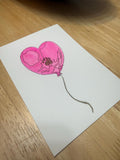 Hand-Painted Balloon Watercolor Card, 5x7 Original Art, Blank Back