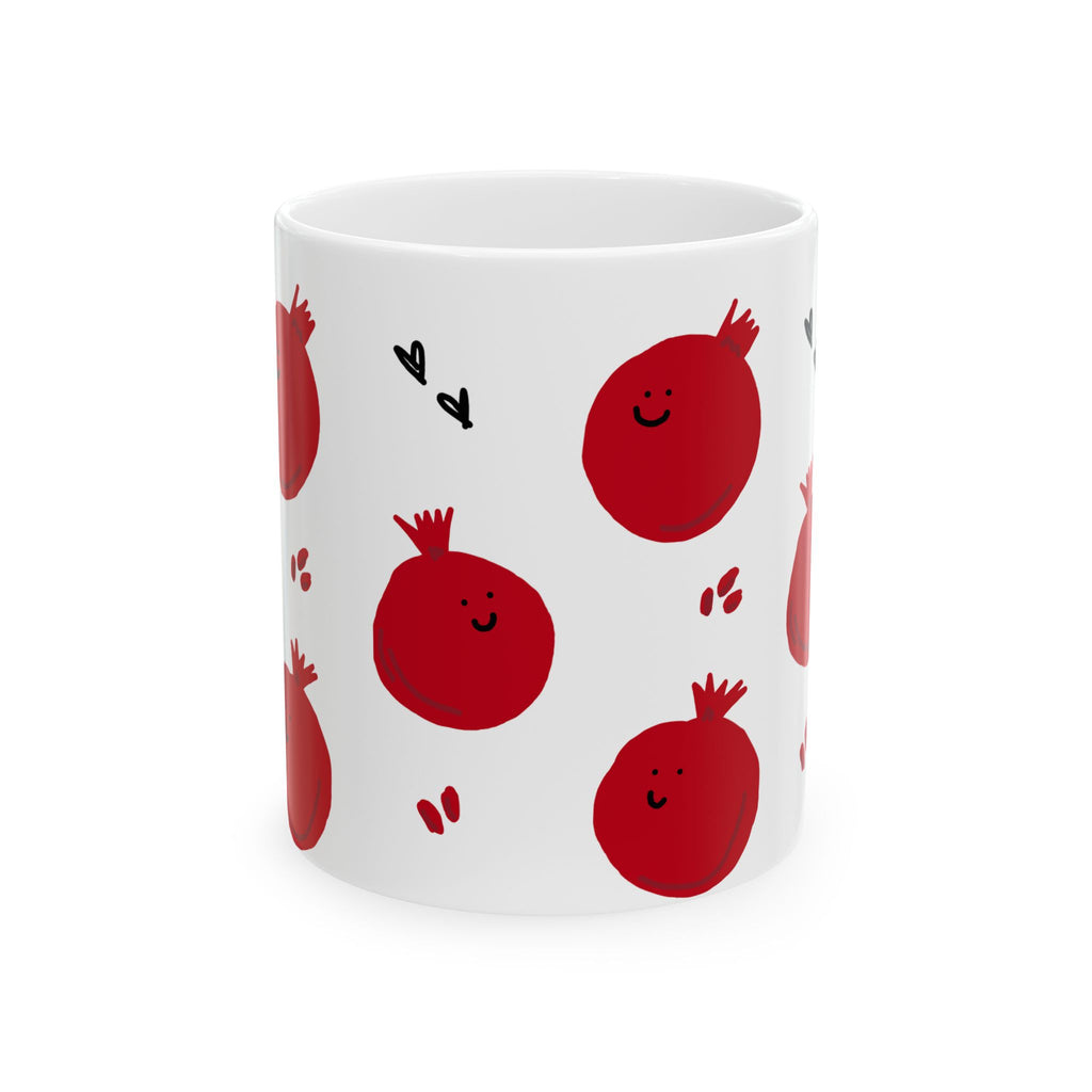 Happy Pomegranate Pattern Ceramic Mug – Cute Red Fruit Coffee Cup (11oz, 15oz)