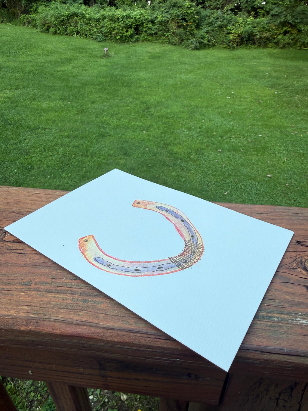 Hand Painted Horseshoe Watercolor Card, 5x7 Equestrian Art, Blank Greeting Card