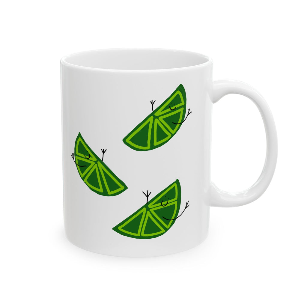 Happy Limes Pattern Ceramic Mug — Cute Green Citrus Coffee Cup (11oz & 15oz)