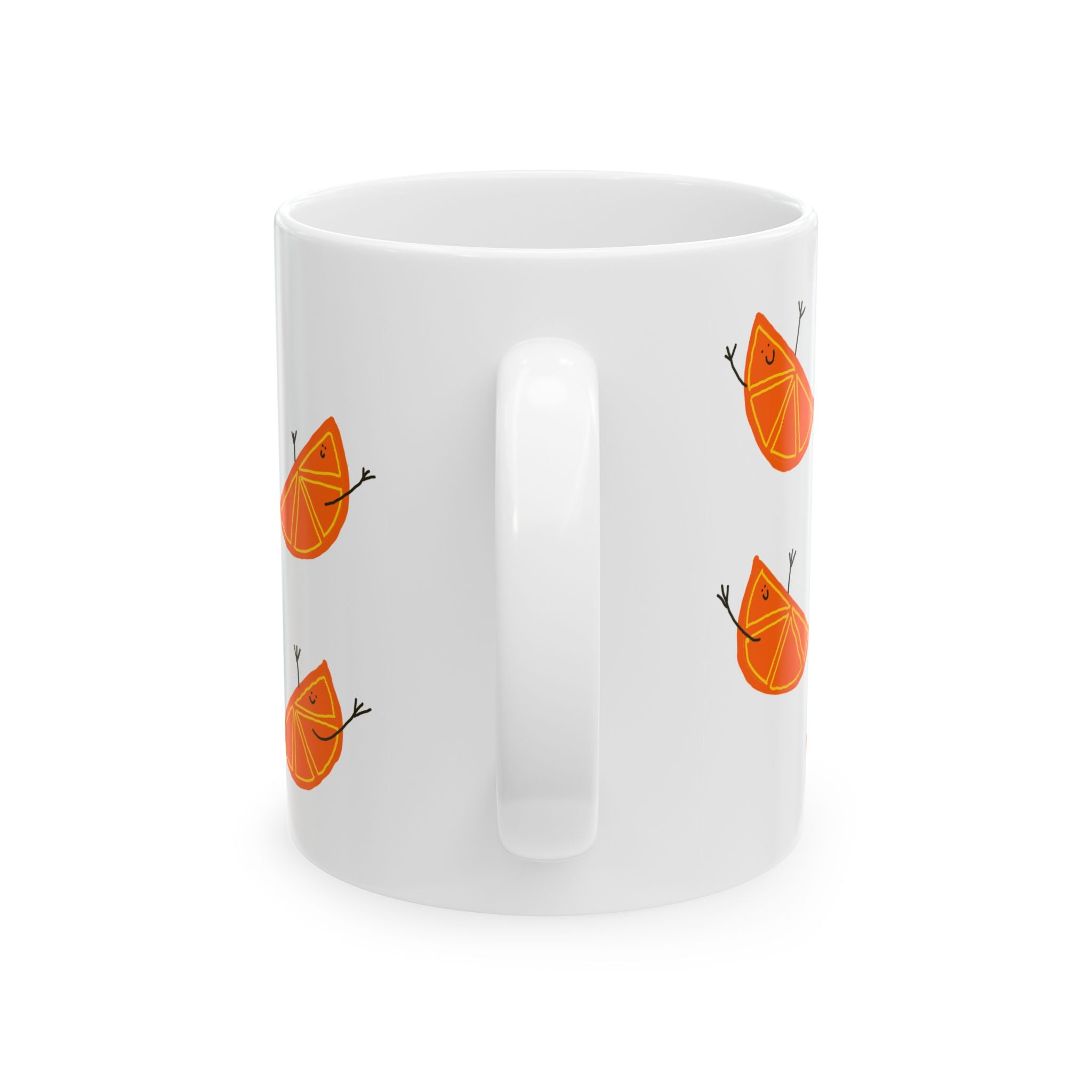 Happy Orange Slice Pattern Ceramic Mug — Cute Dancing Citrus Design (11oz & 15oz)