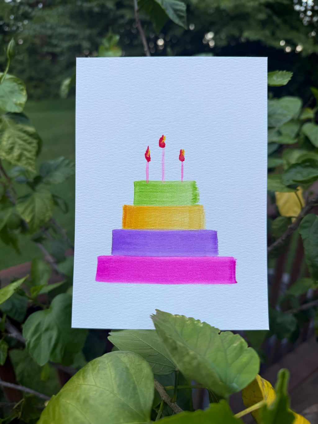 Hand-Painted Watercolor Birthday Cake Card, 5x7 Original Art
