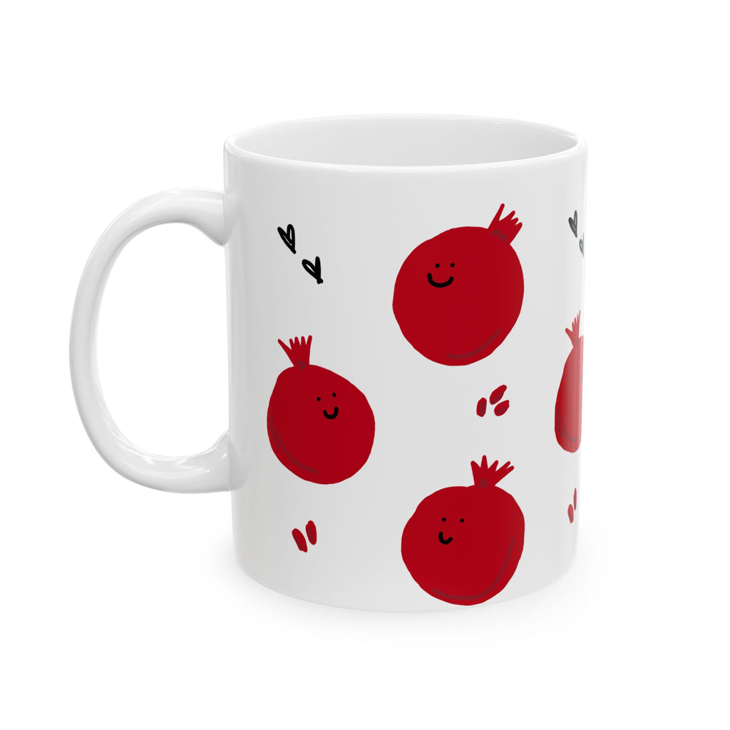 Happy Pomegranate Pattern Ceramic Mug – Cute Red Fruit Coffee Cup (11oz, 15oz)