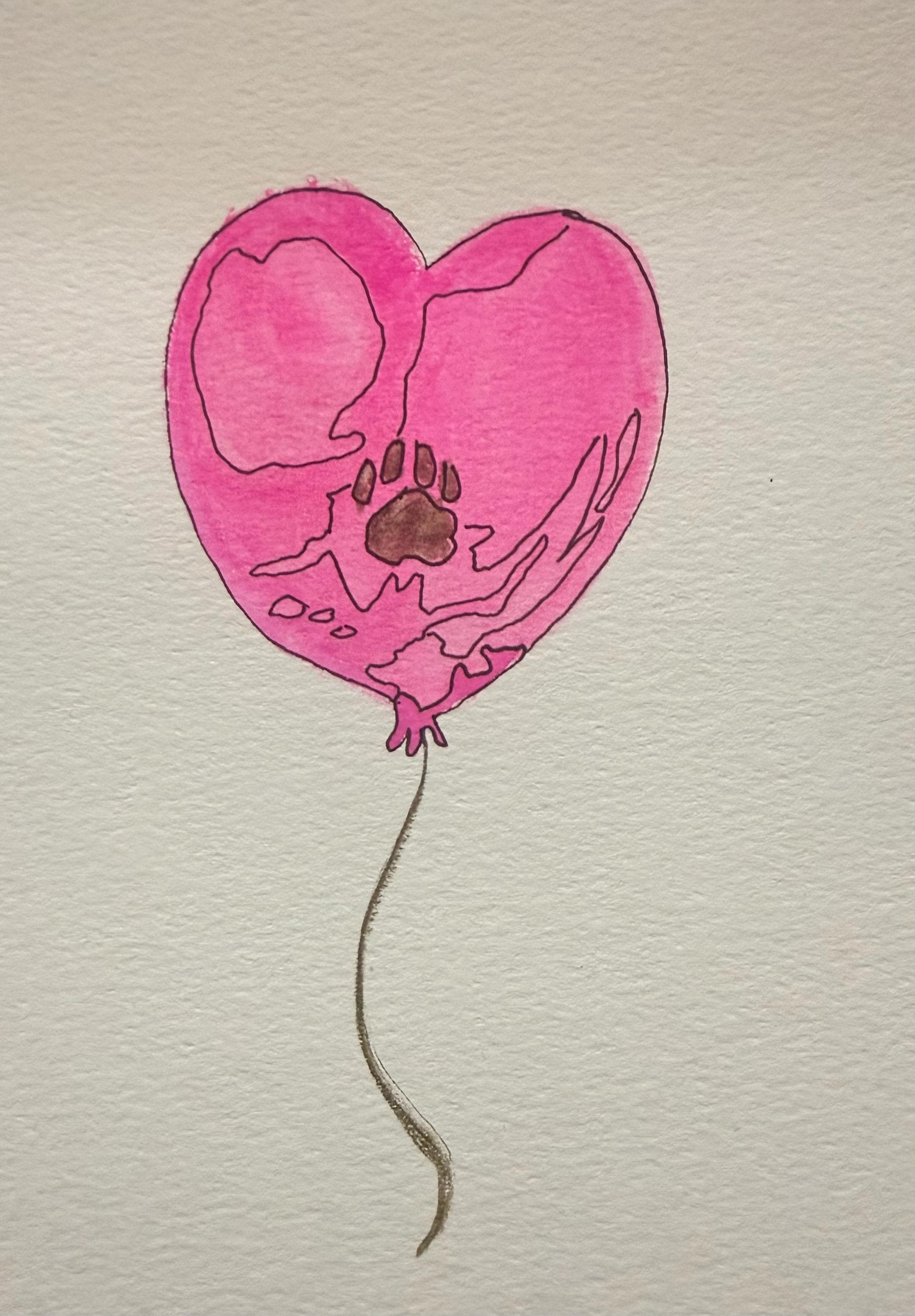 Hand-Painted Balloon Watercolor Card, 5x7 Original Art, Blank Back