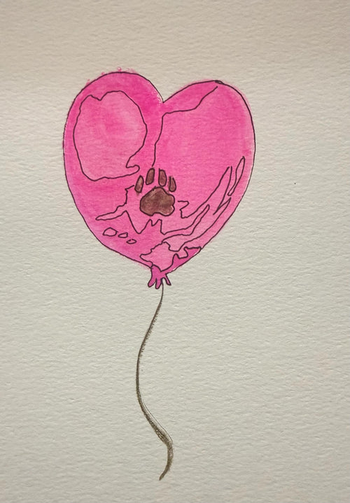 Hand-Painted Balloon Watercolor Card, 5x7 Original Art, Blank Back