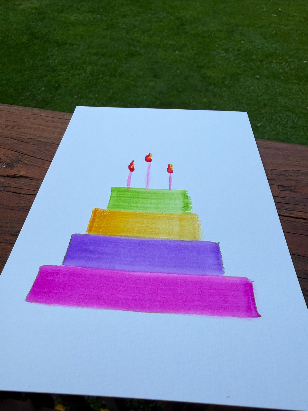 Hand-Painted Watercolor Birthday Cake Card, 5x7 Original Art