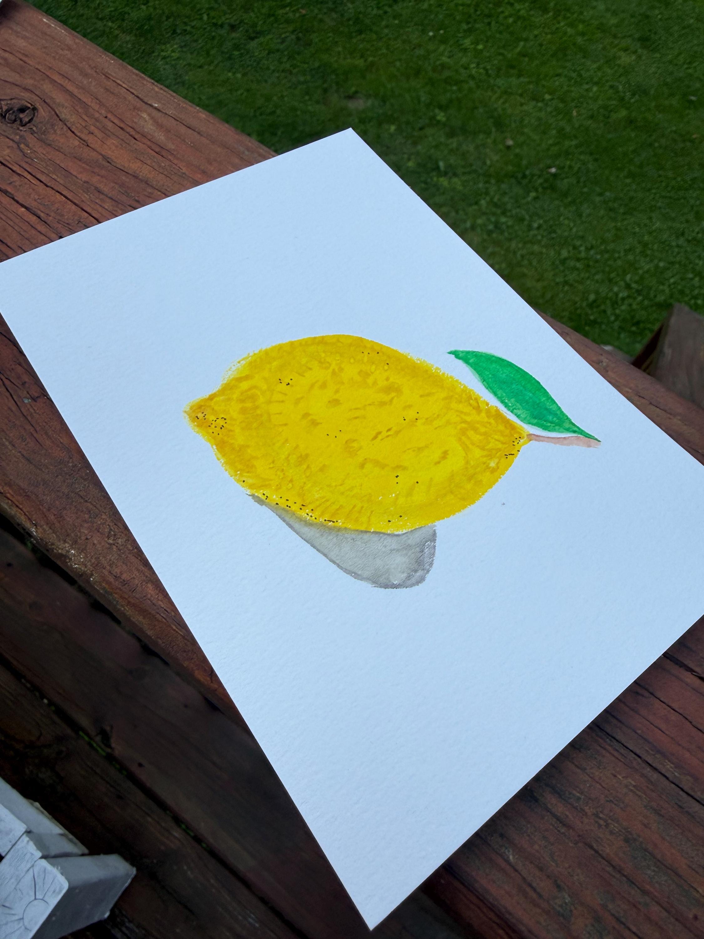 Hand Painted Lemon Watercolor Card, 5x7 Original Floral Art, Blank Message Paper